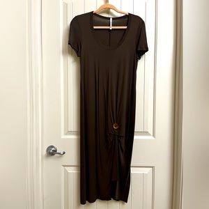 Pier Antonio Gaspari Taupe Brown Asymmetric Dress with Button Accent